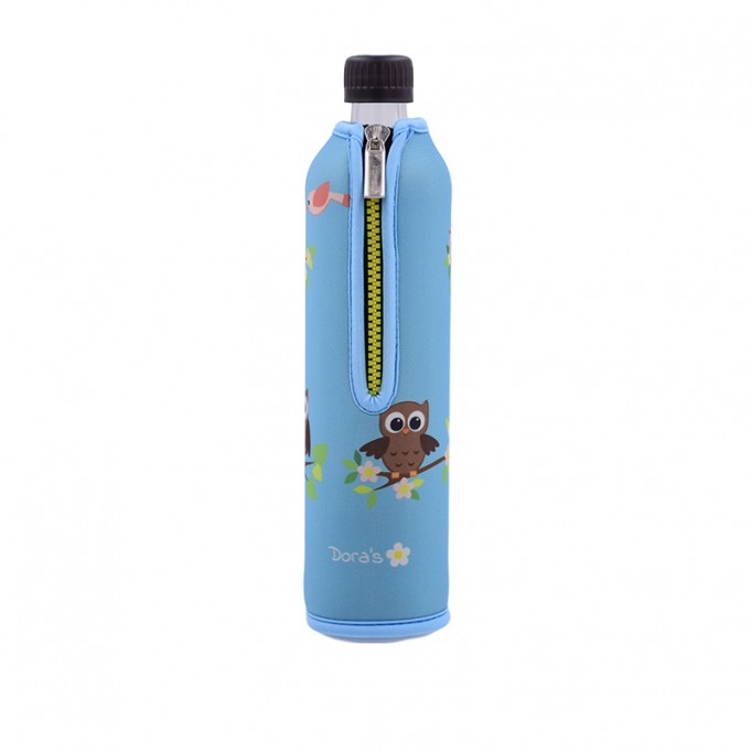 Sklenená fľaša 0,5 l v neopréne s motívom sova, H1230-09