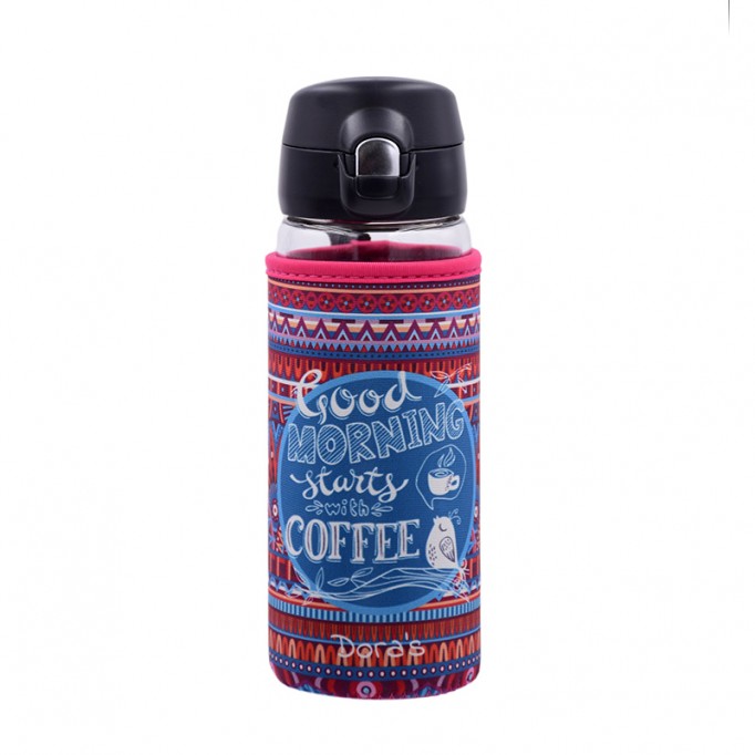 Sklenená fľaša v neopréne 380ml, H1281-04 COFFEE